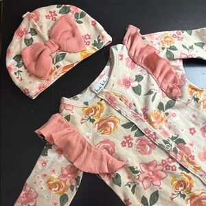 Nicole Miller Pink and Cream Floral Baby Outfit